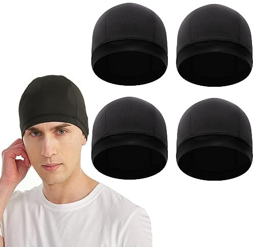 4 Stück Schweißmütze Schnell Trocknende Kappe Elastischer Weiche Atmungsaktive Kompressionskappe Für Größe Fleckenkappen Für Erwachsene Für Männer Schlafmützen (Schwarz)