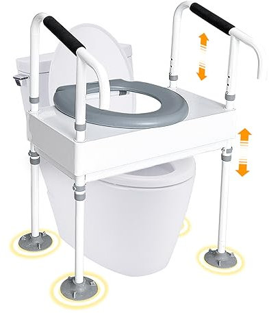 Mybow Erhöhter Toilettensitz mit Griffen, erhöhter Toilettensitzerhöhung für Senioren, Behinderung, Nachttisch, Toilettenstuhl mit Armlehnen, freistehend, hoher Toilettenheber, Sitzerhöhung für