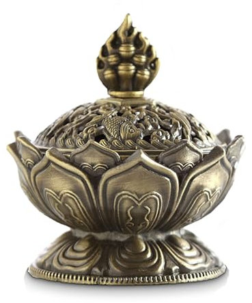 DeJivsin Quemador de Incienso, 7.5x7cm, inciensario, Quemador Incienso, Quemadores de Incienso, Bronce, para Carbon Incienso, Incienso de conoincienso en Tipo Cono y Varilla