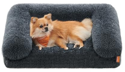 Feandrea FluffyHug Dog Bed, Medium Dog Sofa Bed for Miniature and Small Dogs, Egg Crate Foam Pet Bed with Removable Washable Cover, 76 x 58 x 19 cm, Dark Grey PGW231G02V1