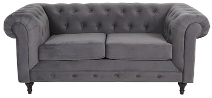 Dante Furniture Chesterfield Sofa in Upholstered Grey Velvet in 2 Seater or 3 Seater Couch. (2 Seater)
