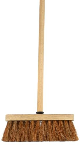 10-Inch Natural Soft Coco Sweeping Broom with Wooden Handle - Eco-Friendly Soft Bristle Sweeping Brush - Ideal for Indoors and Outdoors - Durable Home, Garage, Patio, Yard & Garden Broom