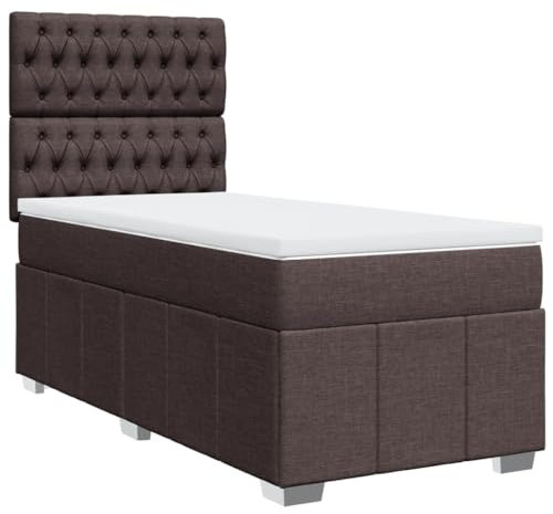 vidaXL Boxspringbett, Einzelbett mit Matratze Matratzenauflage, Bettgestell mit Lattenrost Kopfteil, Polsterbett Bett für Schlafzimmer, Dunkelbraun 90x190cm Stoff
