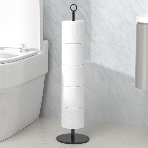 Toilet Roll Holder Free-Standing, Toilet Paper Storage Holder Stand with Reserve Function, Holds 5-6 Rolls