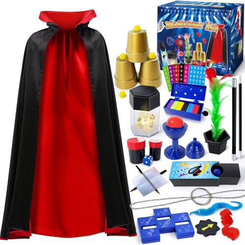 PATIFEED Kit de Magie, Set de Magie avec Costume de Magicien pour Enfants 6-8 Ans, Tours de Magie pour Enfants 6 7 8 9 10 11 12 Ans
