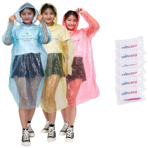 SNZ Poncho Pluie - Cape de Pluie Jetable pour Homme et Femme - 6 Pièces - Poncho Pluie Imperméable Avec Capuche, Poncho de Pluie pour Festival, Randonnée, Camping, Concerts