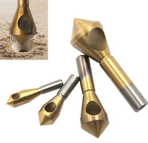 Yuentoen Set di 4 punte per svasatura conica, svasatura a 90° in titanio, svasatore conico HSS per legno, metallo, plastica, alluminio