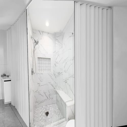 porte coulissante pliante Porte De Douche Pliante, Double Porte Accordéon Avec Panneaux En PVC Et Rail Coulissant, Barrière De Séparation Rétractable, Personnalisation(60x60x203cm)