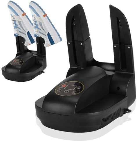 KBIBCK Asciuga scarpe, Asciuga scarpe antibatterico, Asciuga scarponi con funzione timer, Scalda scarpe portatile con lunghezza regolabile per scarpe, cappelli, calzini (Nero)