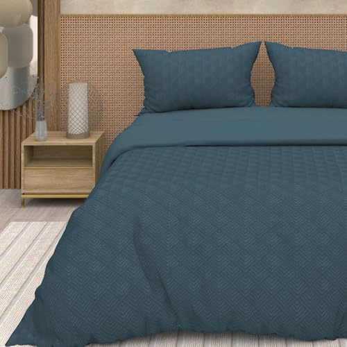 Soleil d'ocre, Parure Housse de Couette 3D Microfibre 260x240 cm Gaia Bleu Canard