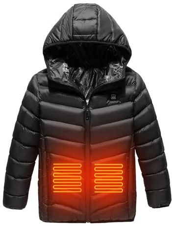 Manteau Doudoune Chauffant Enfants USB Manteau Doudoune Chauffant Electrique Garçons Filles avec 3 Zones de Chauffage pour Le Travail en extérieur Tenue Quotidienne Ski Équitation Moto