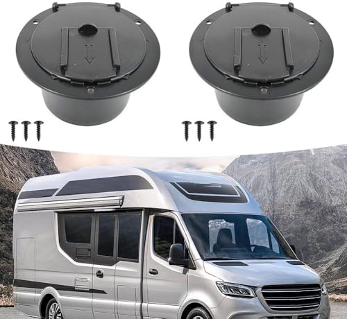 RV Power Cord Hatch Cover Set, 2 Pcs Black Plastic Electrical Cable Pass Through with Protective Round Lid, Weather Resistant Wire Organizer for Motorhome Caravan Camper Trailer(Black)
