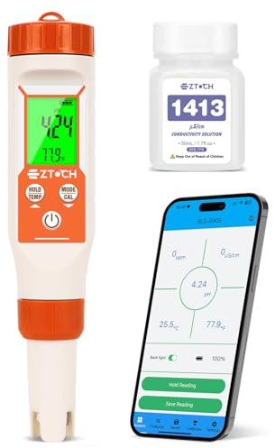 EZTOCH pH Meter for Water, Smart pH TDS EC Meter for Water Hydroponic, 4 in 1 pH Conductivity PPM Temp Meter for Drinking Water, Brewing, Aquarium, Pool, Spa