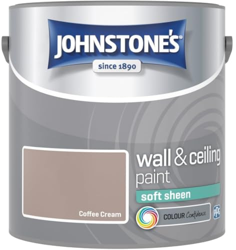Coffee Cream Johnstone’s Wall & Ceiling Soft Sheen Paint 2.5L – Subtle Sheen Finish, Durable & Washable, Quick Dry, Low Odour Interior Paint for Walls & Ceilings