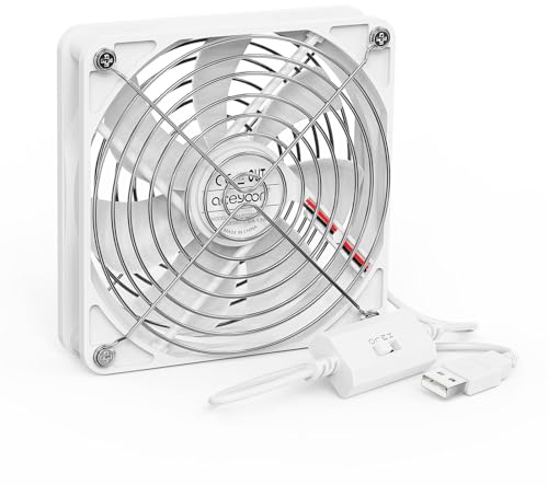 aceyoon Ventilador USB de 120mm, Ventilador para PC de 5V con 3 Velocidades Ajustables, Mini Ventilador USB Portátil para Portátil, Receptor, DVR, Xbox, TV Box, Refrigeración de Caja de PC, Blanco
