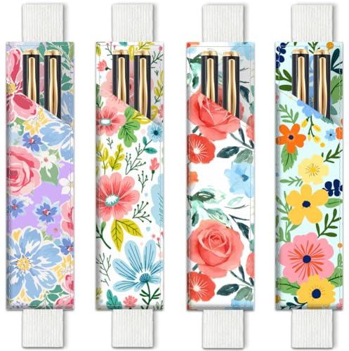 PRESSINART 4 Piezas 4 Estilos Soporte de Pluma de Banda Elástica Ajustable 7.9 x 1.8 Pulgadas Estuche de Lápices de Cuero para Cuadernos Agendas Planificadores CarpetasEstuche de Pluma de Banda con