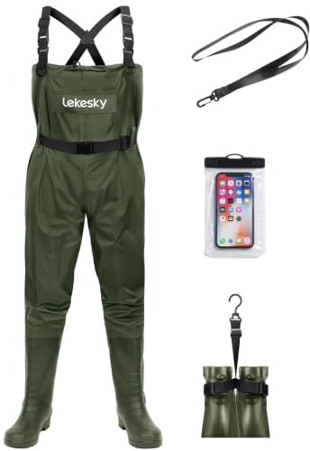 Lekesky 100% Waterproof Fly Fishing Chest Waders with Boots for Men Women, 2-Ply Nylon/PVC Gardening Overalls for Pond Maintenance, Brook Clearance, Wading Work (Green,8)