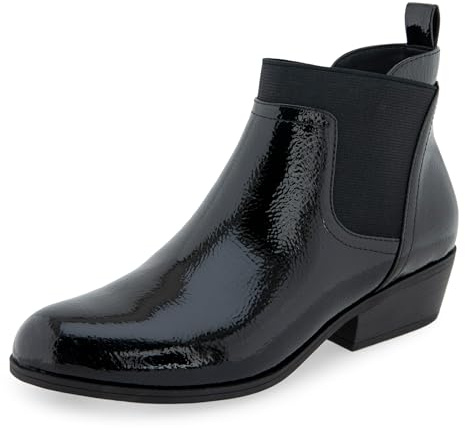 Aerosoles Women's Caddie Ankle Bootie, Black Patent Crinkled Faux Leather, 7M