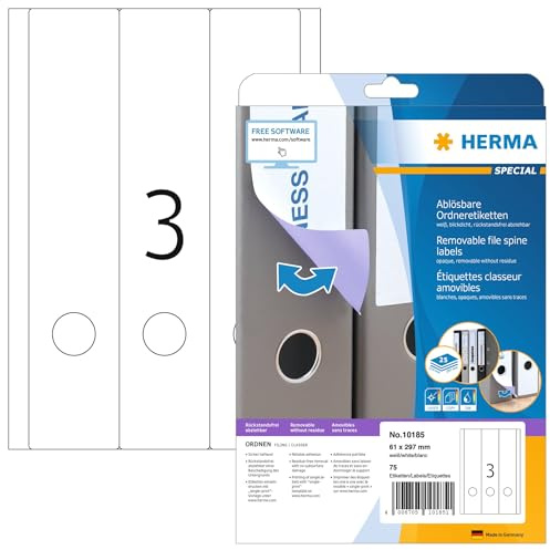 HERMA Etichette per Raccoglitori, 61 x 297 mm, Etichette Adesive A4 per Stampante, 3 Etichette per Foglio, Bianco