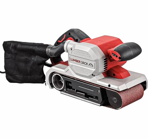LUMBER JACK 4 inch Belt Sander Electric Heavy Duty Handheld Sanding Tool with 1200W Motor, Includes Dust Bag & Sanding Belt