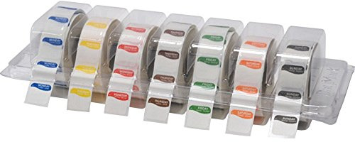 Etiquetas de días de la semana con dispensador 19 mm x 19 mm cuadradas DuraMark todos los 7 días incluidos 1000 etiquetas por rollo. etiqueta de alimentos rotacional, etiquetas de alimentos