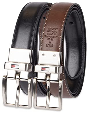 Tommy Hilfiger Cintura reversibile due in uno da ragazzo grande, Abito Nero/Cognac, Small (22-24)