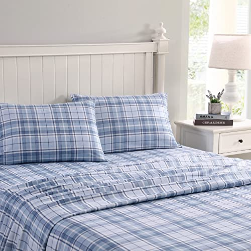 Laura Ashley Cotton Flannel Bedding Set, Mulholland Plaid Blue, Twin