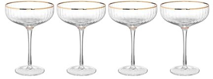 BUTLERS 4er Set Champagnerschalen mit Goldrand und Rillen 400ml Vintage Gläser - GOLDEN TWENTIES - Champagnergläser Set | Sekt, Espresso Martini, Desserts und Cocktailschalen