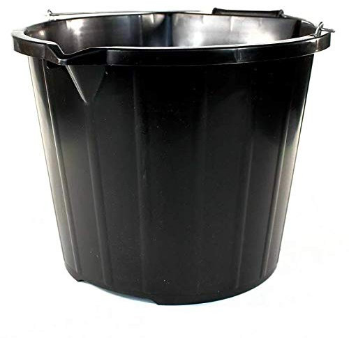 Black Plastic Builders Bucket 3 Gallon 14 Litre Water Mixing Storage Strong with Measuring Guide, Handle And Spout (Made in U.K)
