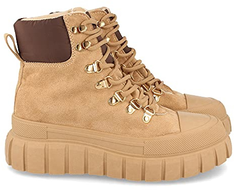 Zapatilla Abotinada para Mujer, con Plataforma, Comodas, y Cierre de Cordones, Otono Invierno 2021. Talla 40 Kaki