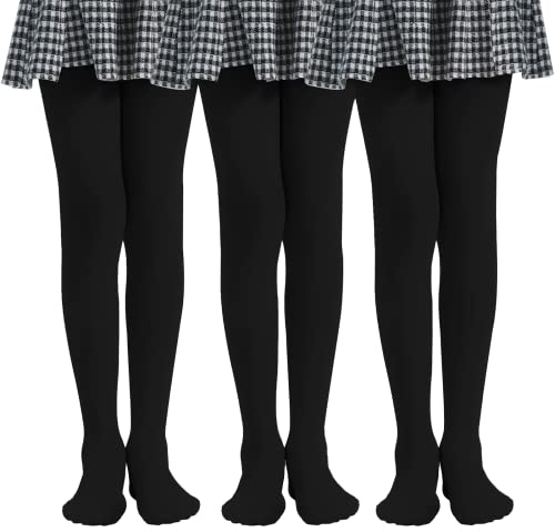 MANZI 3 Paar Kinder Strumpfhose für Mädchen 40 Den Gr.104-165,Schwarz,XXL