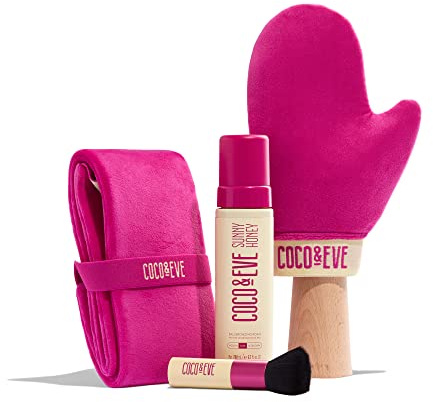 Coco & Eve Bali Bae Self Tan Set (Medium). All Natural Sunless Tanning Mousse. Instant Self Tanning Lotion with Bronzer, Miit & Back Applicator for Flawless Application and Bronze