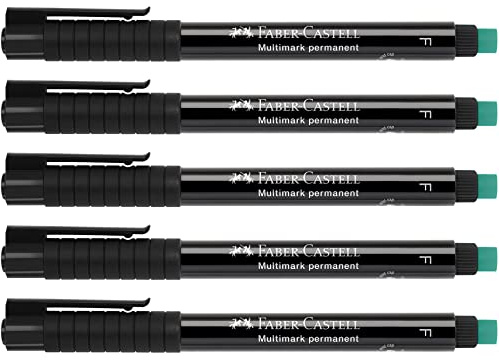 FABER-CASTELL 205018 - Pennarello Multimark F 151399, permanente, nero, 5 pezzi