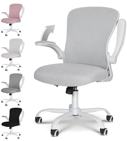 ELECWISH Office Chair Desk Chair Flip-up Armrest, Ergonomic Computer Chair with Lumbar Support, Office Chairs for Home, Height Adjustable 360° Swivel Rocking Function, Grey