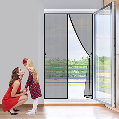 Zanzariera Magnetica 125x265 cm Chiusura Automatica Tenda Zanzariera a Strisce Anti Zanzare Insetti per Porte Finestre Balcone Soggiorno, Versione-2023, Nero