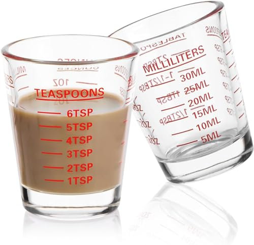 BCnmviku 30ml Shot Glasses Set,Espresso Shot Glass with Heavy Base,Liquid Measuring Cups for Cocktail,Vodka,Whiskey,Tequila,Espresso,Liquor,Wine,Soju,Spirits,Alcohol (2Pack-Red)