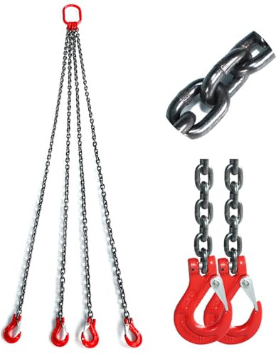 Gedlex G80 en Acier au Manganèse Elingue de Levage, Chaîne de Levage de Capacité de Levage de 3000 kg, 1,5 m 4 Chaînes avec Crochets de Levage, Chaine de Levage de 6 mm d'épaisseur pour Levage Lourd