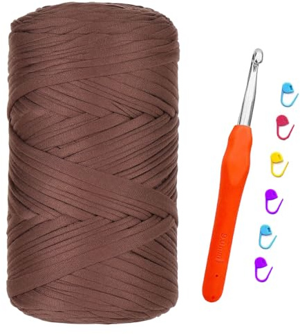 Trapillo para Crochet, 400g/120m Hilo para Tejer a Crochet, Trapillo para Tejer Bolsos, Para Bricolaje y Punto, Bolsos, Manualidades, Decoración del Hogar, Bolsos de Mano (Café Ligero)