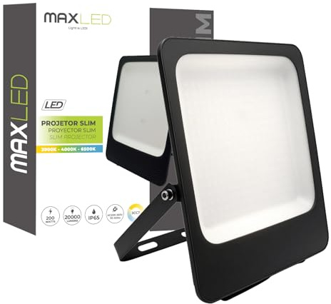 Maxled, Light is Led! Focos LED Exterior 200W Foco Proyector LED 3000K-6500K Blanco Cálido Neutra Frío 20000LM IP65 Floodlight para Casa Garaje Patio Terraza Jardín Cancha Fachada Jardin Camino