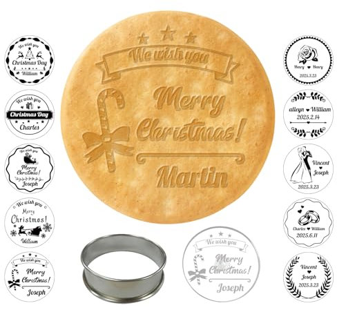 2024 Timbro per Biscotti a Tema Natalizio Personalizzato con Testo del Nome, Stampo per Biscotti Natalizi Personalizzato per la Cottura delle Feste, Regalo per Fornai/Appassionati di Pasticceria