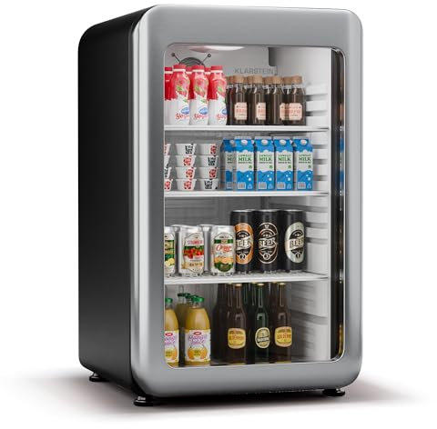 Klarstein Audrey Evo Réfrigérateur à boissons - 113 L, Porte à double vitrage, LED, Thermostat mécanique, Température 0-10°C, Design rétro, Pieds réglables, Classe Énergétique C