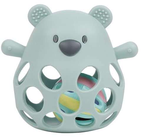 Nattou Sonajero de Silicona con Bola, Osito, Aprox. 11 cm, Silicone, Verde Pastel