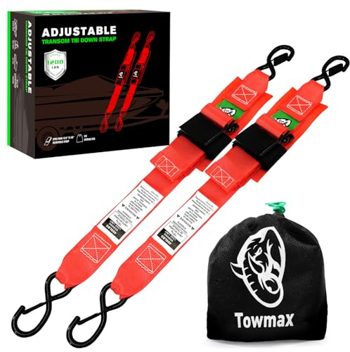Boat Tie Down Straps to Trailer - 1,200 LBS Boat Straps with Safety Lock - 2 X 48 Adjustable Boat Trailer Strap (2PK) - Boat Straps for Trailers, Jet Ski, Kayak (Red)