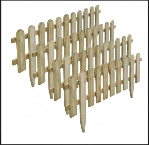 FAHD TRADERS Pack of 4 Wooden Picket Fence Panels | Weather-Resistant Garden Edging | Decorative Border for Lawn, Patio, Pathway & Flower Beds | Natural Wood Finish | 40 x 99 cm | Easy to Install