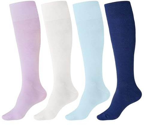 ZAKASA Calze Lunghe Cotone Donna: Calzini alti Ginocchio Unisex Calzettoni Senza Cuciture EU 43-46 Colorato 4 Paia