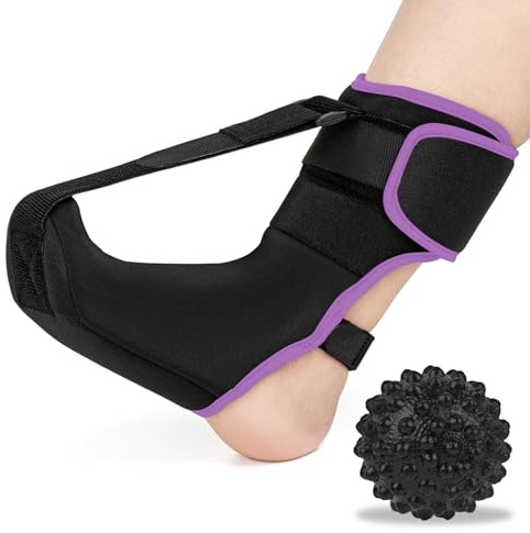 Stecca Notturna Per Fascite Plantare, Stecca Notturna Donne e Uomini per fascite plantare con Massage Ball Regolabile Ortesi alla Caviglia per Piedi piatti Achille Tendinite Dolore al Piede (Purple)