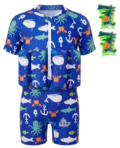 Summshall Traje de baño para niños pequeños con flotación, traje de baño flotante para playa de verano