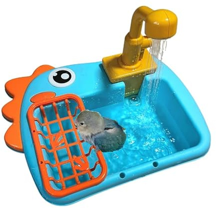 Hzampsun Automatic Bird Shower & Parrot Bath Fountain,Cage Mountable Bath Tub with Automatic Watering Faucet for Cockatiels,Budgies,Conures & Lovebirds