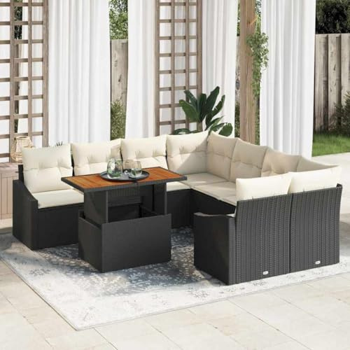 Mimdixy Gruppo per panca angolare da giardino, con cuscino, nero e crema, 100 x 55 x 73 cm