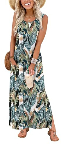 WIHOLL Womens Summer Maxi Dress Casual Ladies Dresses Elegant Sleeveless Maxi Dresses for Women UK with Split and Pockets
